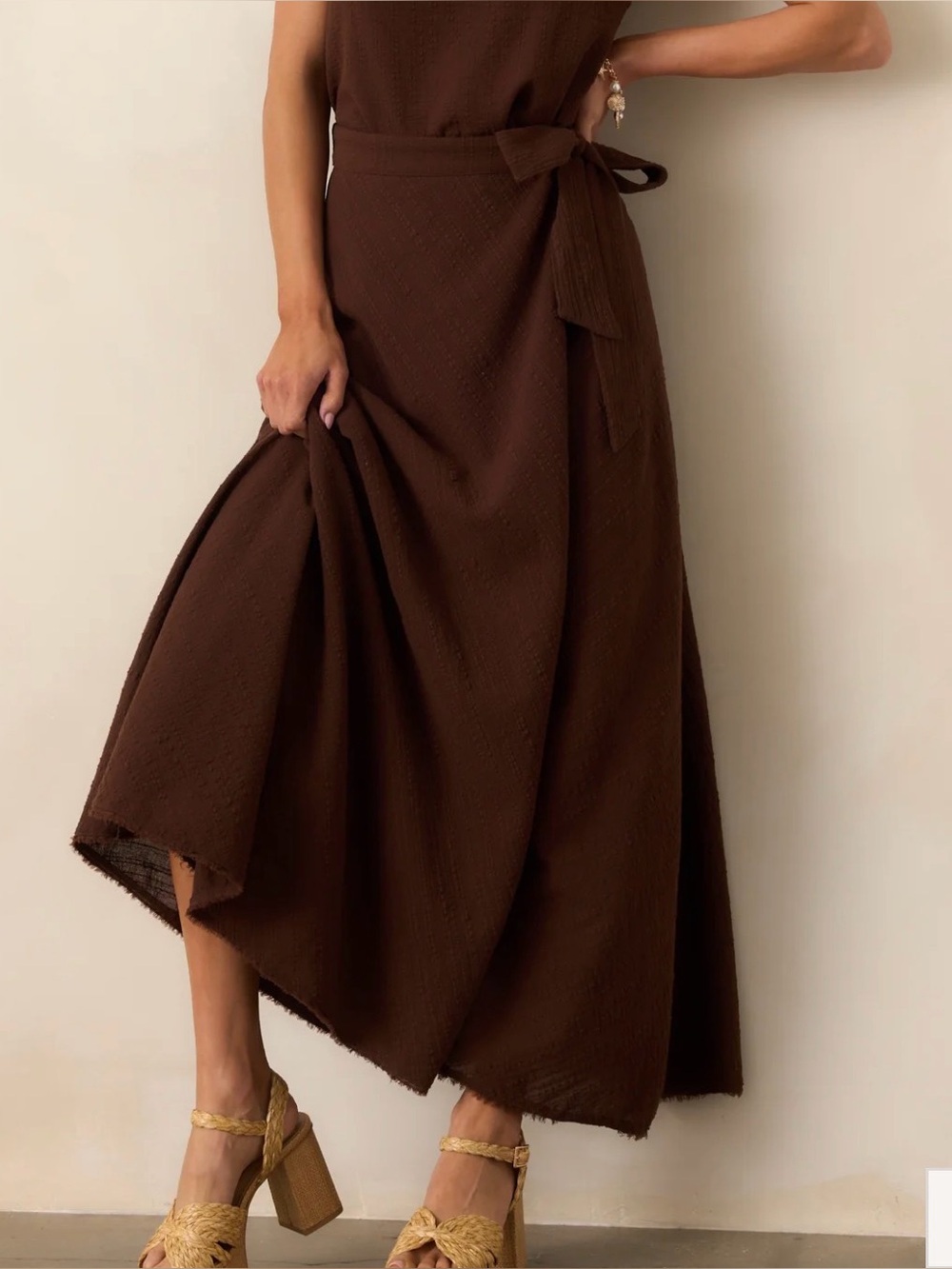 Z Supply Brown Maxi Skirt with Tie Waist